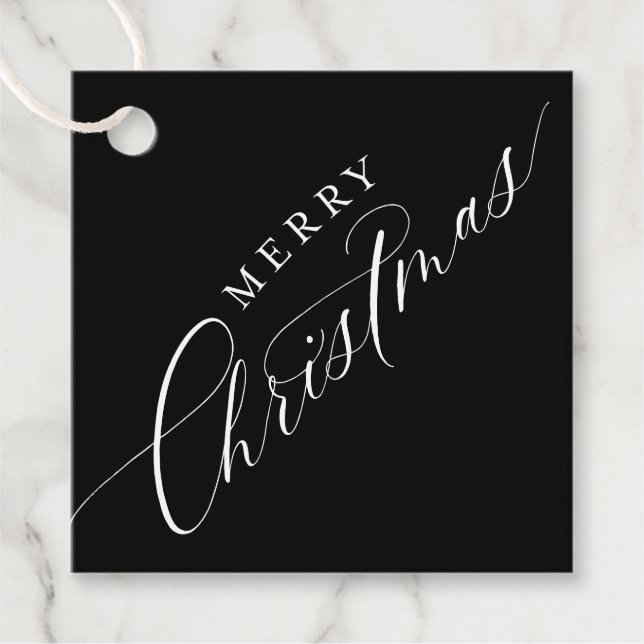 URLAUB WRAPPING Frohe Weihnachten elegant schwarz Geschenkanhänger (Vorderseite)