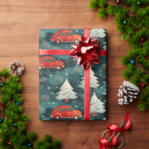 Urlaubspapier mit Autos und Bäumen Geschenkpapier
