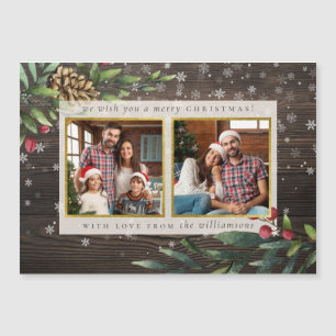 Urlaubsprigs Rustikales Holz & Gold Weihnachtsfest Magnetkarte