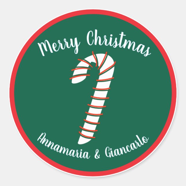 Urlaubssaison Künstlerische Candy Cane Personalisi Runder Aufkleber (Vorderseite)