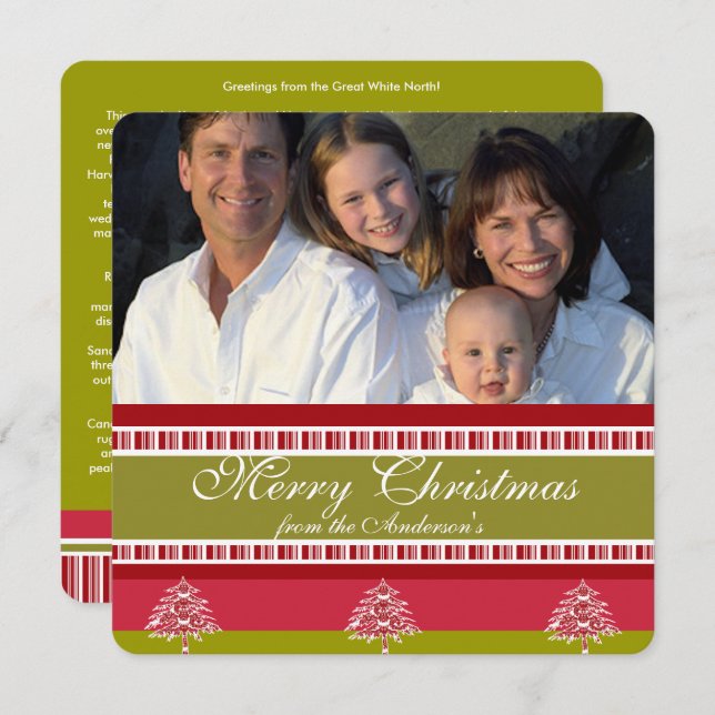 Urlaubsskripte Rot-Grün-Baumuster-Karte Einladung (Vorne/Hinten)