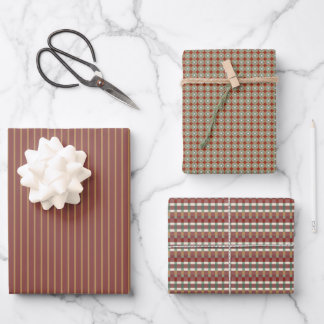 Urlaubsstreifen + Geometrie in traditionellen Farb Geschenkpapier Set