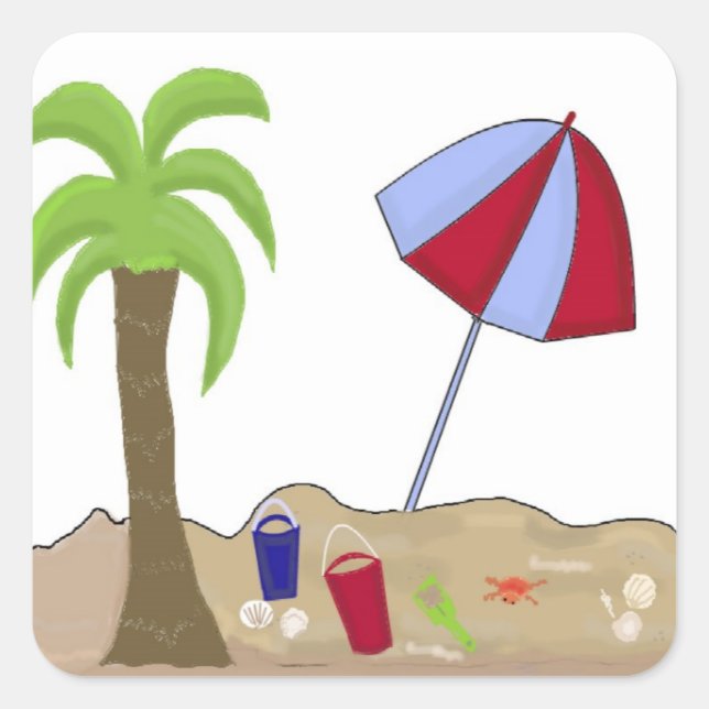 Urlaubstrandszene Quadratischer Aufkleber (Vorderseite)