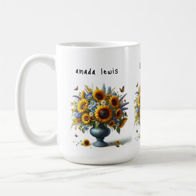 urne antique avec fleurs nom d'entreprise Mug (Gauche)