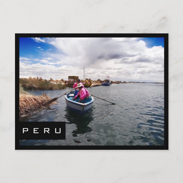 Uros sur le lac Titicaca, Pérou carte postale noir (Devant)