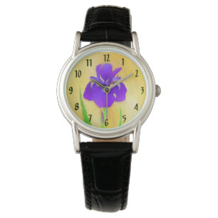 urple Bearded Iris Painting - Original Blume Art Armbanduhr