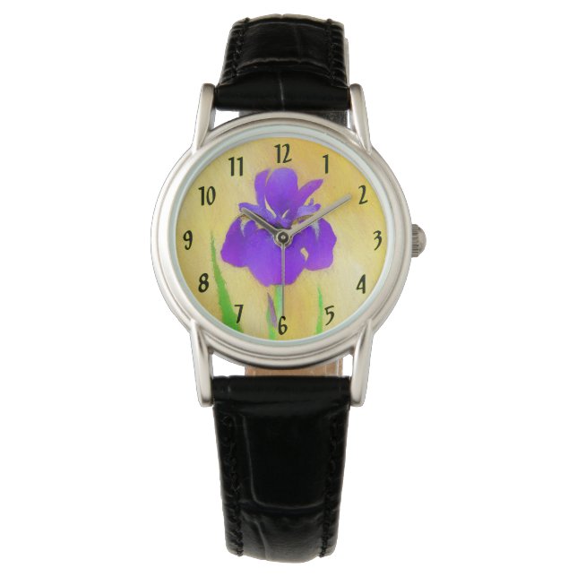 urple Bearded Iris Painting - Original Blume Art Armbanduhr (Vorderseite)
