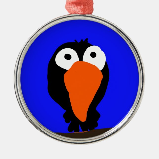 Urraco zeichnend schwarzer Vogel Silbernes Ornament (Vorne)