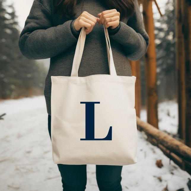 Urschrift | Navy Monogram Modern Stylish Cool Tragetasche (Von Creator hochgeladen)