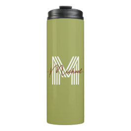 Ursprünglich modern, monogram, olive-grün chic thermosbecher