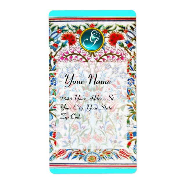 URSPRÜNGLICHE BLUME DAMASK MONOGRAM Blaue Turquase (Vorne)