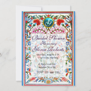 URSPRÜNGLICHE BLUME DAMASK MONOGRAM Blaues Aquamar Einladung