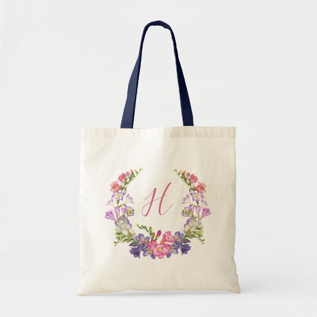 Ursprüngliche Brief Floral Wreath Personalisiert T Tragetasche (Vorne)
