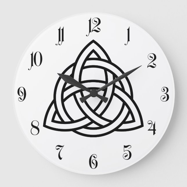 Ursprüngliche Celtic Triquetra Knotenschwarzikone Große Wanduhr (Vorderseite)
