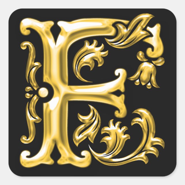 Ursprüngliche F-Hauptstadt-Briefaufkleber in Gold Quadratischer Aufkleber (Vorderseite)