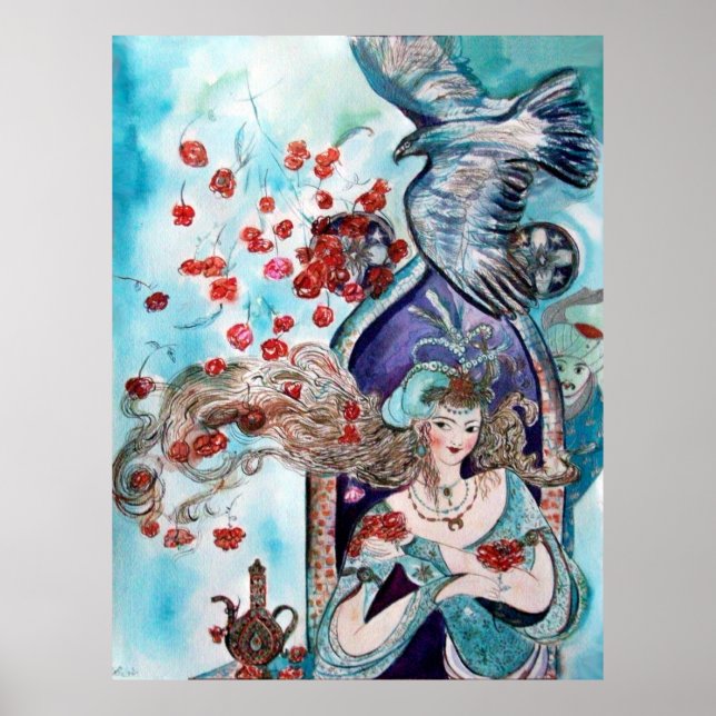URSPRÜNGLICHE MALEREI / DRUCK, ROTE ROSEN UND HAWK POSTER (Vorne)