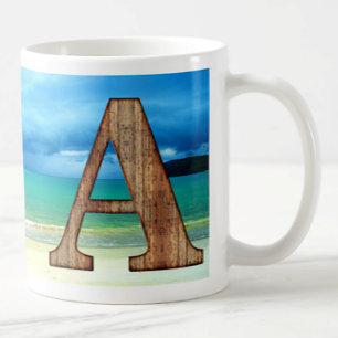 Ursprüngliche Monogram Holzbrief A Beach Ocean Sze Kaffeetasse