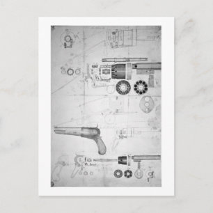 Ursprüngliche Pläne für einen Zehnkammerrevolver,  Postkarte