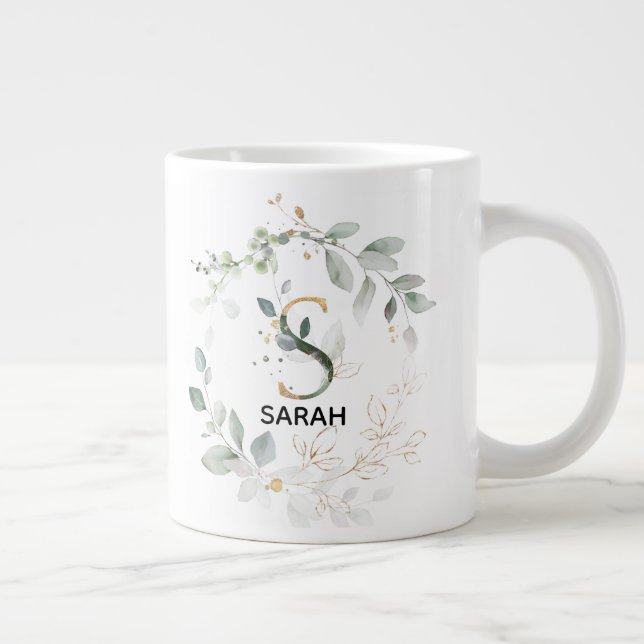 Ursprüngliche S Alphabet Letter Greenery und Gold Jumbo-Tasse (Rechts)