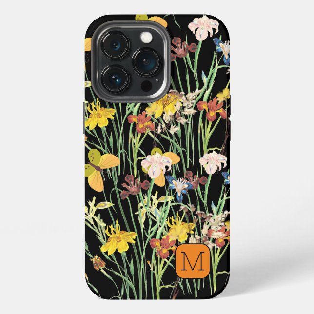 Ursprüngliche schöne Wildblumen Feminine Schwarzes iPhone 13 Pro Hülle (Hinten)