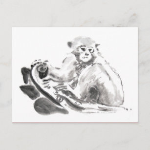Ursprüngliche Wash-Malerei Affen Jahr Zodiac Postk Postkarte