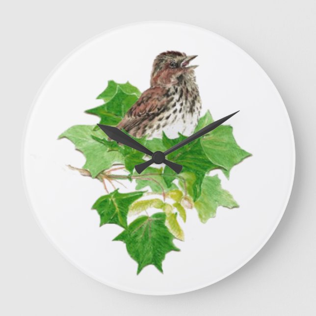 Ursprüngliche Wasserfarbenspielerei Bird Nature Große Wanduhr (Vorderseite)