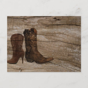 Ursprüngliche Western-Cowboystiefel aus Holz Postkarte