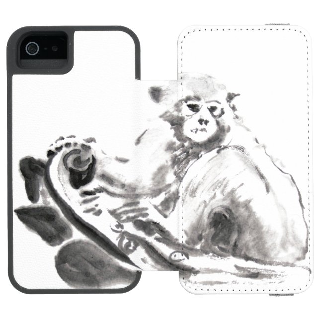 Ursprünglicher Aquarell-Affe-Jahr-Tierkreis-Fall Incipio iPhone Geldbeutel-Hülle (Folio Geöffnet)
