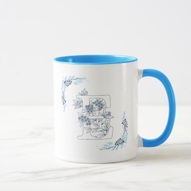Ursprünglicher ‚E‘ Blue Monogram Calm Floral Coffe Tasse (Rechts)