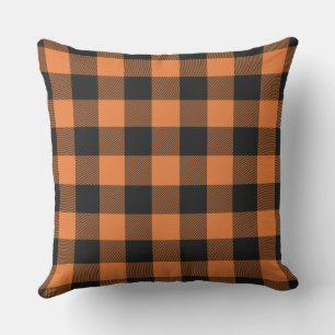 Ursprünglicher rustikaler Cabin Orange Black Karo  Kissen