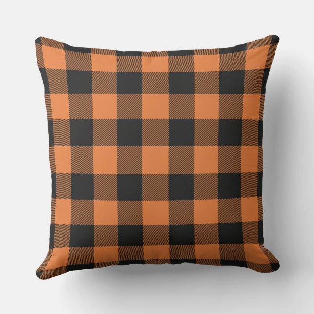 Ursprünglicher rustikaler Cabin Orange Black Karo  Kissen (Rückseite)