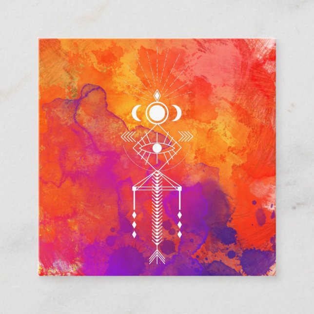 *~* ursprünglicher Stammes- orange lila Reiki Quadratische Visitenkarte (Vorderseite)