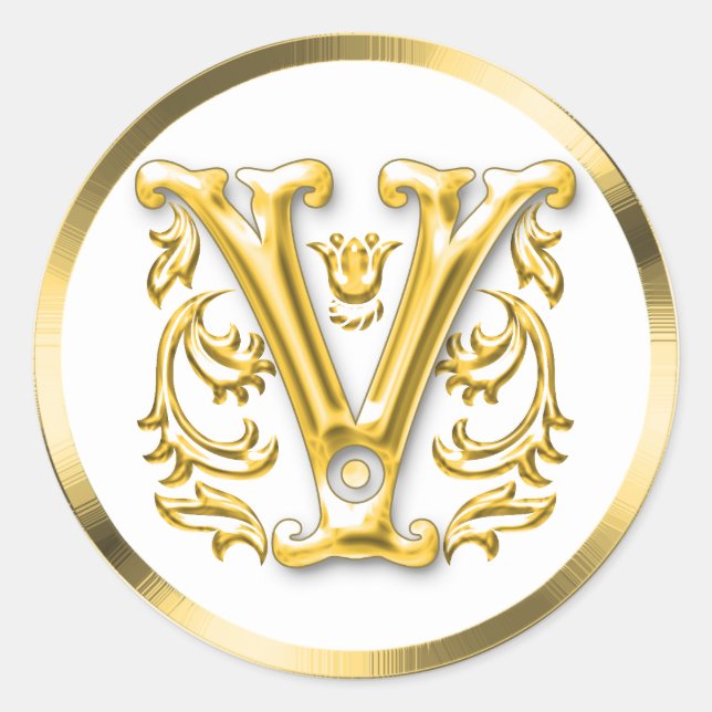 Ursprünglicher V Rundaufkleber in Gold Runder Aufkleber (Vorderseite)
