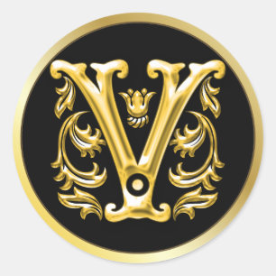 Ursprünglicher V Rundaufkleber in Gold Runder Aufkleber
