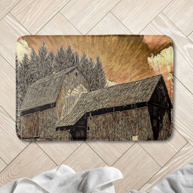 Ursprünglicher Western alter Scheunenbauernhof Badematte (Primitive Western country old barn farmhouse Bath Mat)