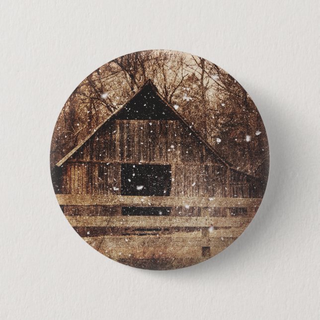 Ursprünglicher Winterschnee Land Alter Stall Button (Vorderseite)