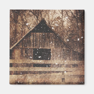 Ursprünglicher Winterschnee Land Alter Stall Magnet