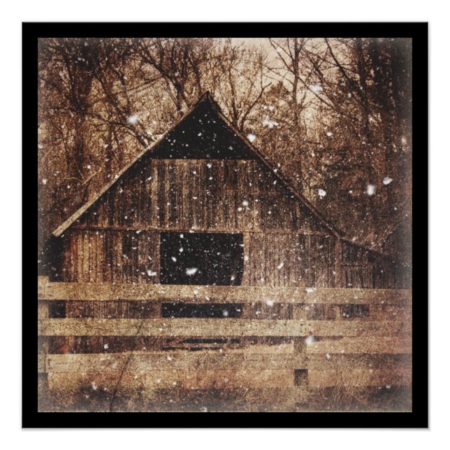 Ursprünglicher Winterschnee Land Alter Stall Poster (Vorderseite)