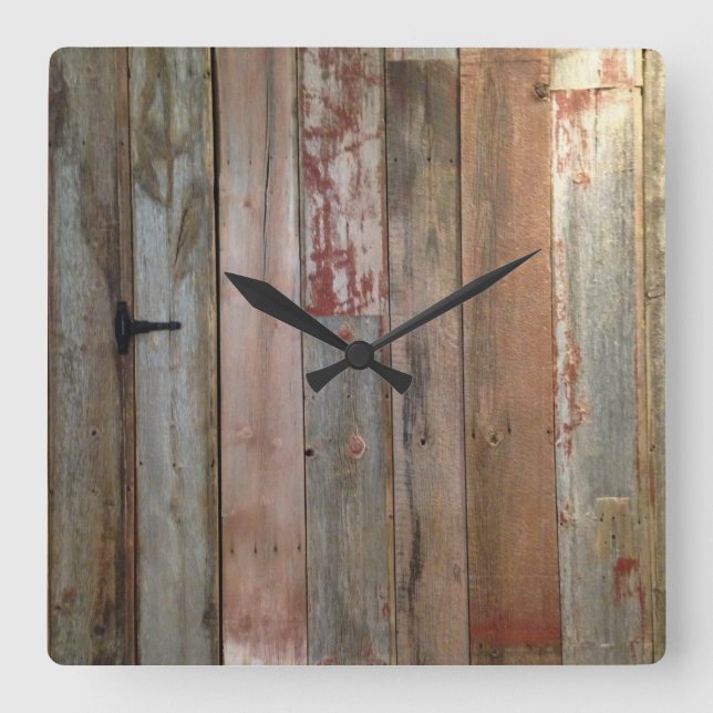 ursprüngliches Bauernhaus-Westernland-Scheunenholz Quadratische Wanduhr (Vorderseite)