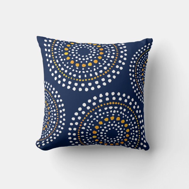 Ursprüngliches Boho Mosaik-Muster-Marine-Gold Kissen (Vorderseite)