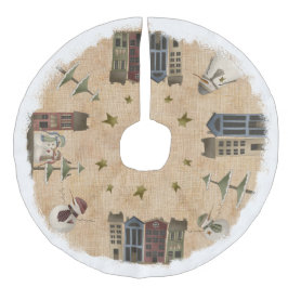 Ursprüngliches Dorf und Schneemänner Leinenimitat Weihnachtsbaumdecke