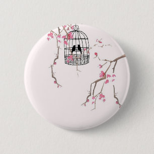 Ursprüngliches Kirschblüten-Vogelkäfig-Kunstwerk Button