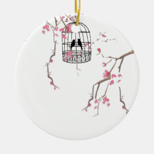 Ursprüngliches Kirschblüten-Vogelkäfig-Kunstwerk Keramikornament