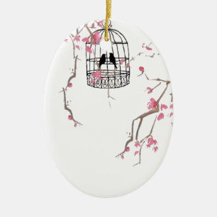 Ursprüngliches Kirschblüten-Vogelkäfig-Kunstwerk Keramikornament