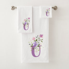 Ursprüngliches Letter U Plus Floral Design Badetuc Badhandtuch Set