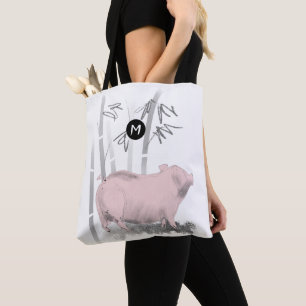 Ursprüngliches rosa Schwein-Bambusmonogramm wähl Tasche
