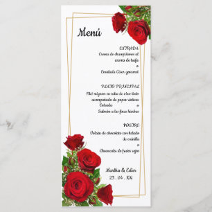 Ursprüngliches spanisches Hochzeitsmenü rote Rosen Programm