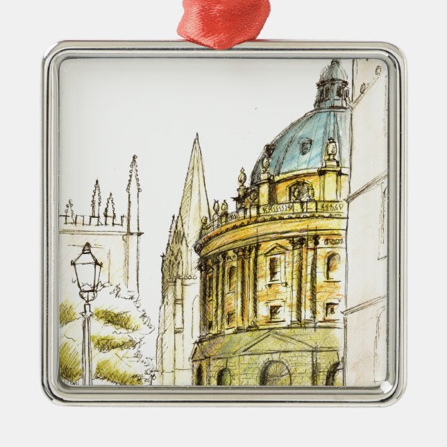 Ursprüngliches Zeichnen Radcliffe Kamera Silbernes Ornament (Vorne)