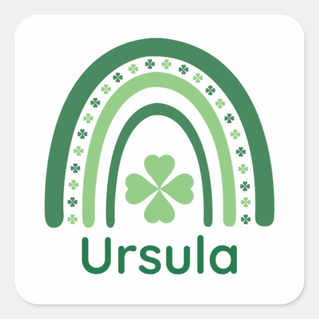Ursula Name Clover Boho Rainbow Quadratischer Aufkleber (Vorderseite)