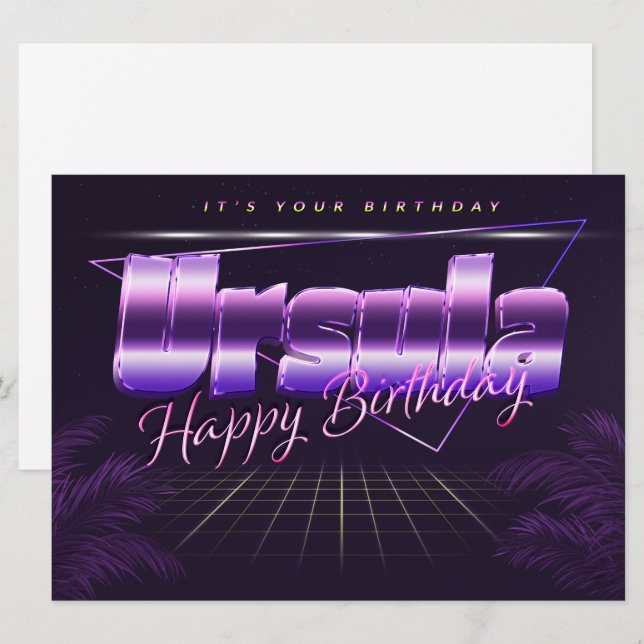 Ursula prénom carte rétro lilas pour un anniversai (Devant / Derrière)